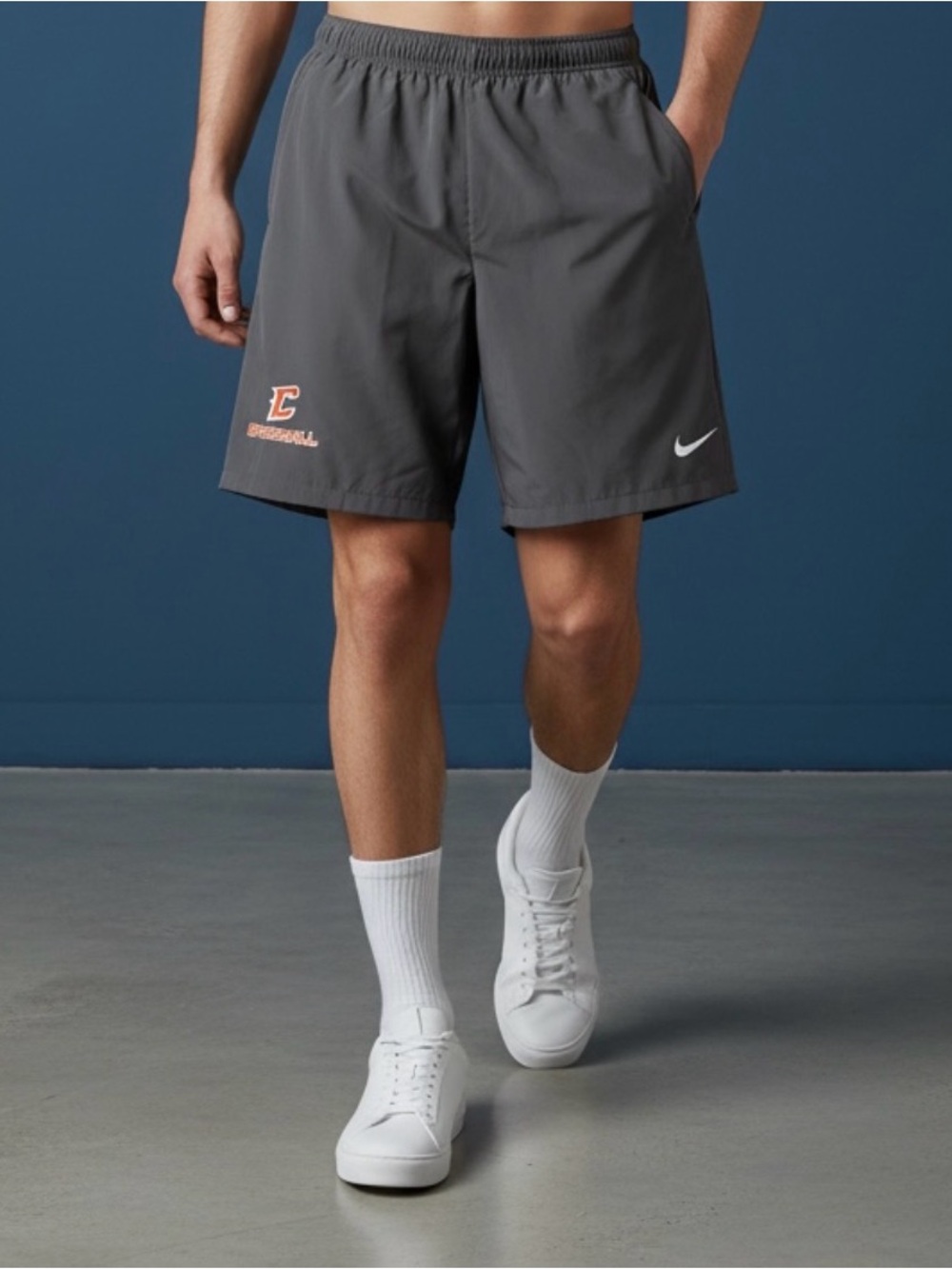 Nike Men’s Dark Gray Athletic Shorts with White Swoosh